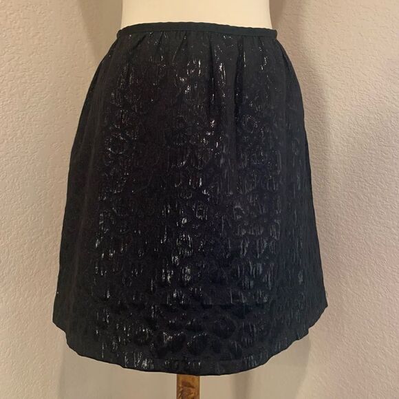 Black Leopard Print Shiny Skirt Size 14 Metallic Tonal Black On Black - Picture 1 of 11